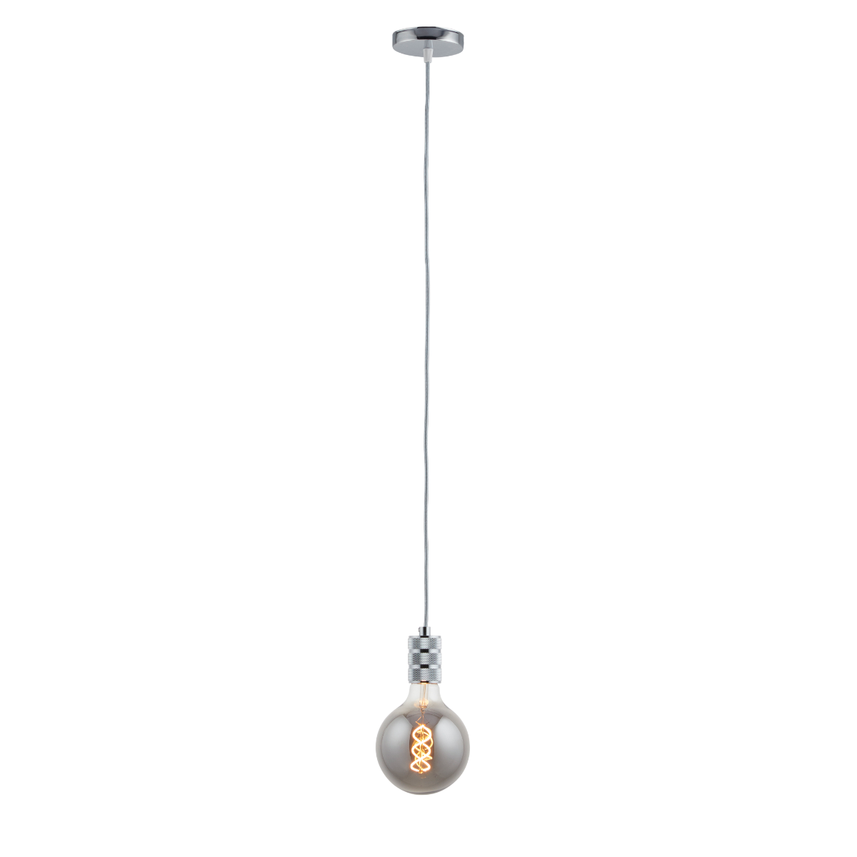 Lighto | Pendel Chroom | Inclusief Lichtbron Rookglas | Retro | 1.5m S